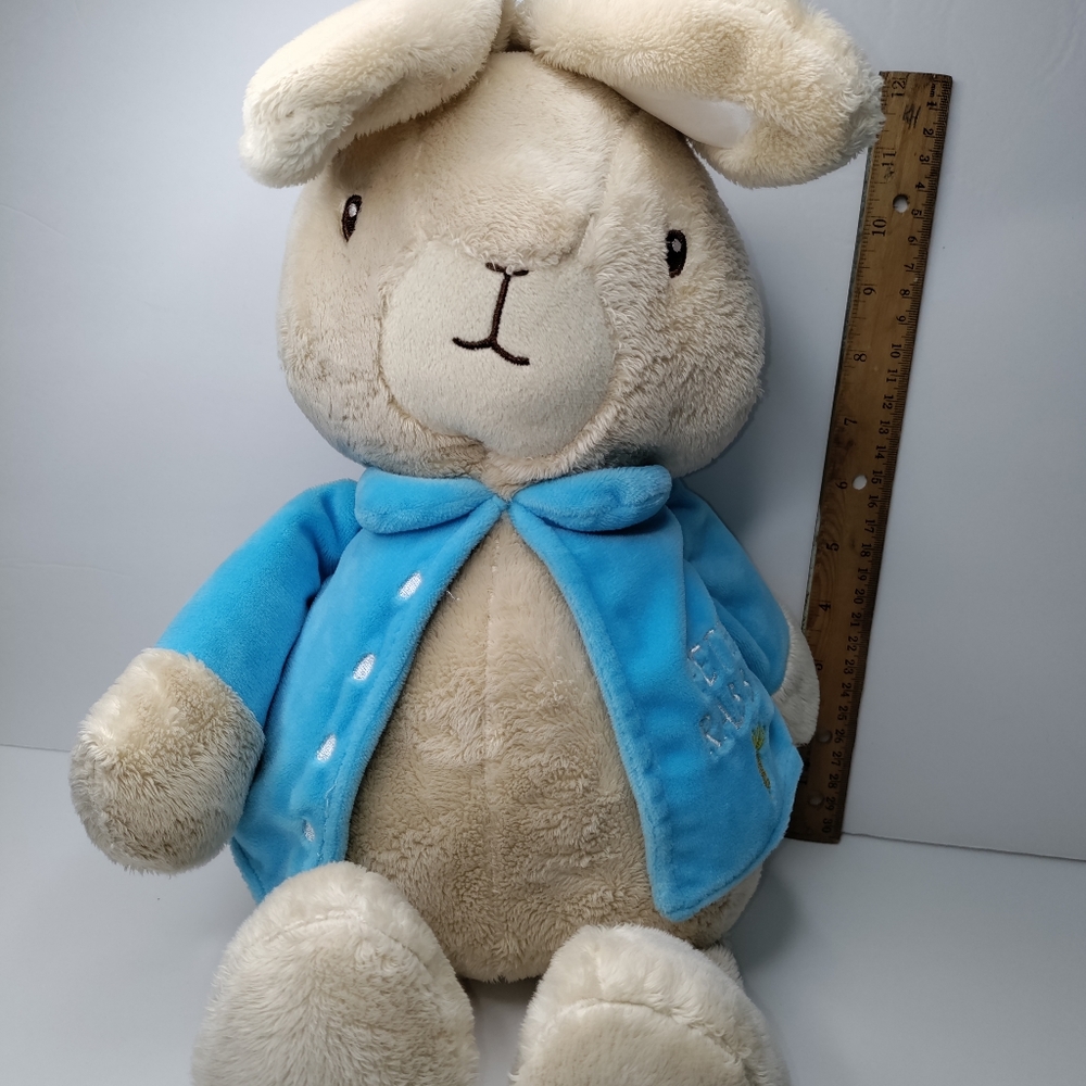Beatrix Potter Peter Rabbit with Blue Jacket Plush Stuffed Tan EUC Toy 22"